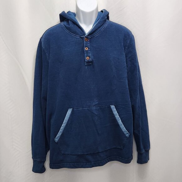 Lucky Brand Indigo Hoodley Mens Large L Blue Hoodie Pullover Chambray Shirt GG12 - Picture 2 of 7